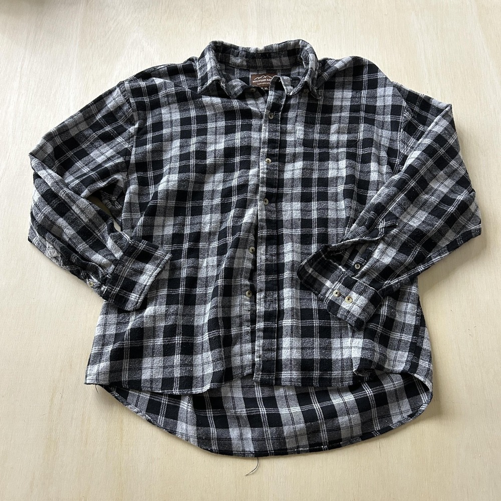 Mountain Ridge Flannel Shirt Mens XL Black Gray Plaid Long Sleeve Button Up